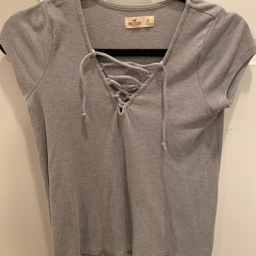 Hollister grey tie up shirt